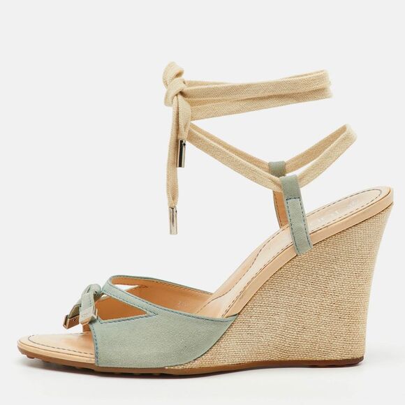 Tod´s Pale Blue Suede Ankle Wrap Wedge Sandals Size 39,New Products : American Fashion Style Bags On Sale